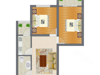 2室1厅 50.30平米户型图