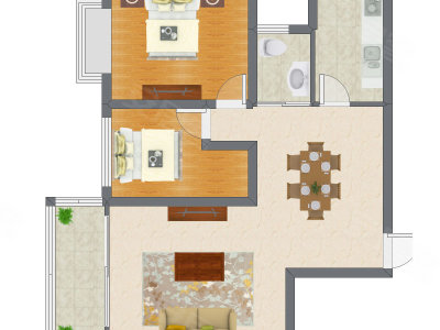 2室2厅 84.39平米户型图
