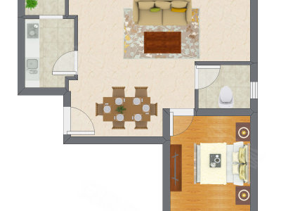 1室2厅 65.05平米户型图