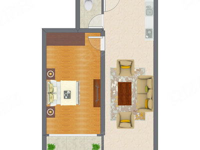 1室1厅 53.75平米户型图