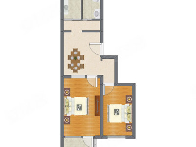 2室1厅 61.32平米户型图