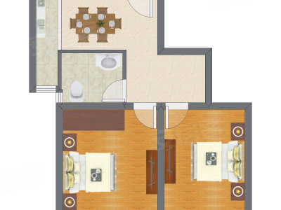 2室1厅 64.02平米