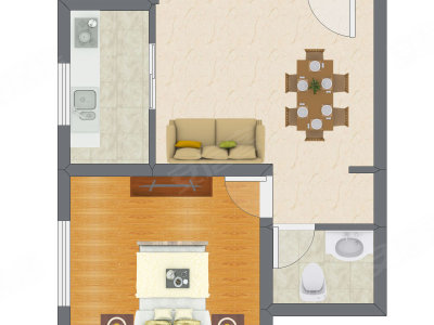 1室2厅 34.81平米户型图