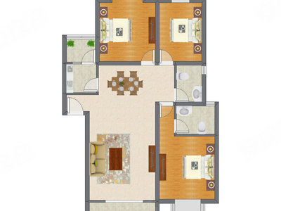 3室2厅 108.46平米户型图
