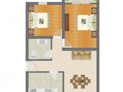 2室2厅 57.00平米户型图