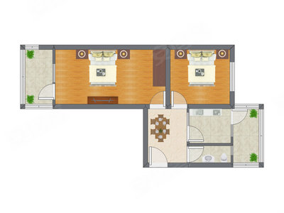 2室1厅 60.90平米户型图