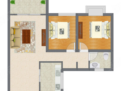 2室1厅 89.00平米户型图