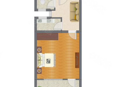 1室1厅 45.30平米户型图