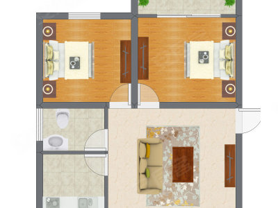 2室1厅 70.65平米户型图