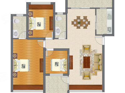 3室2厅 129.71平米户型图