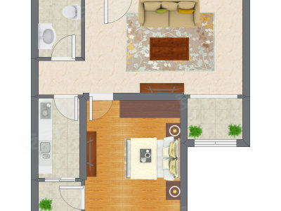 1室1厅 65.43平米户型图