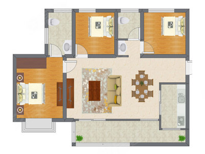2室2厅 76.69平米户型图