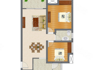 2室2厅 64.33平米户型图