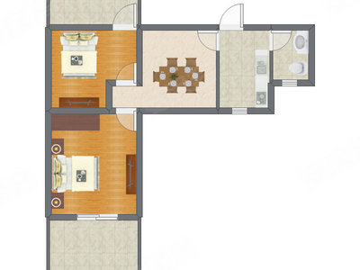 2室1厅 55.44平米户型图