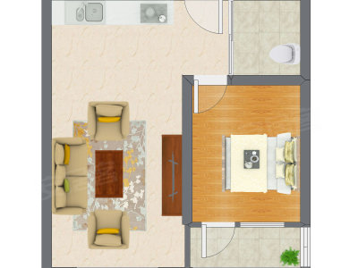 1室1厅 55.39平米户型图