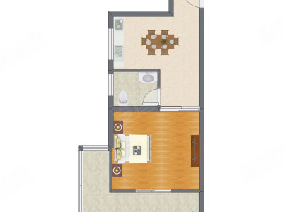 1室1厅 76.74平米