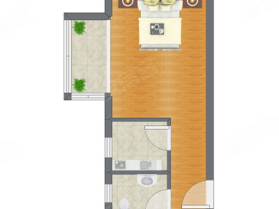 1室0厅 40.72平米户型图