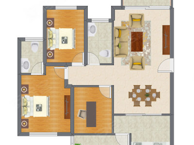 3室2厅 80.75平米户型图