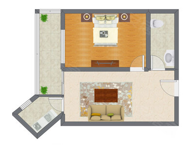 1室1厅 65.51平米户型图
