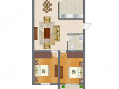 2室2厅 67.40平米户型图