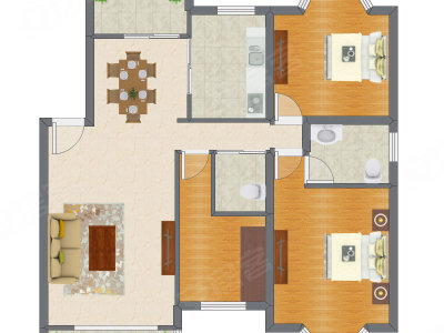 2室2厅 128.70平米户型图