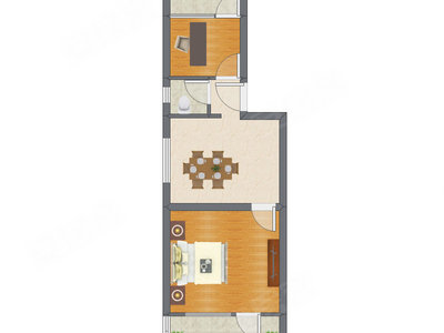 2室1厅 60.52平米户型图