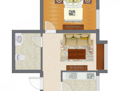1室1厅 53.78平米户型图