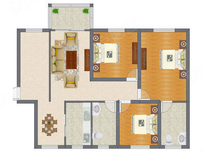 3室2厅 109.39平米