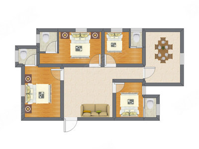 4室1厅 65.91平米户型图