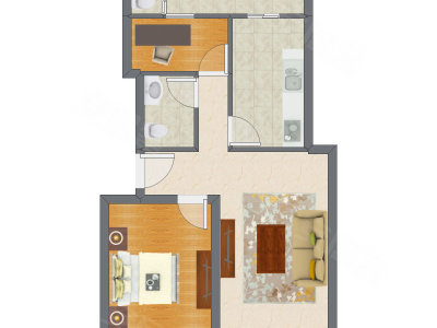 2室1厅 66.76平米户型图