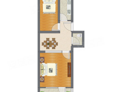 2室1厅 54.59平米户型图