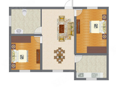 2室1厅 61.52平米户型图