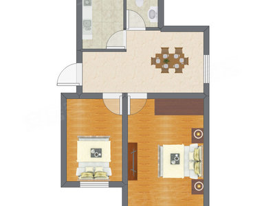 2室1厅 40.39平米户型图