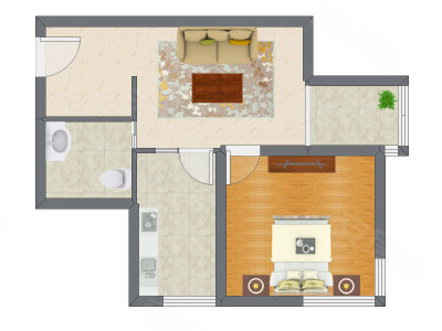 1室1厅 61.23平米户型图