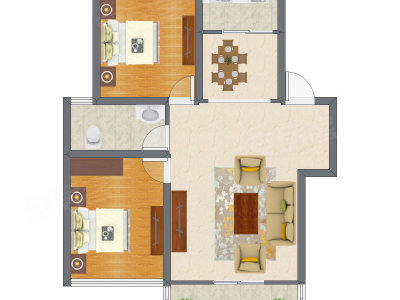 2室2厅 63.31平米户型图