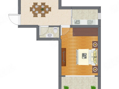 1室1厅 31.75平米户型图