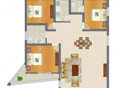 3室2厅 90.25平米户型图