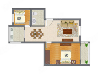 2室2厅 65.03平米户型图