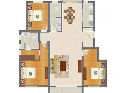 3室2厅 143.20平米户型图