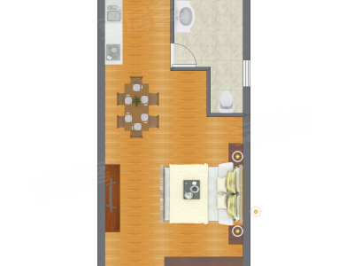 1室1厅 43.75平米户型图