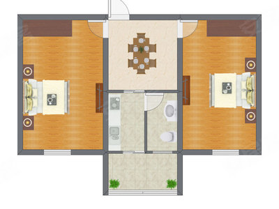 2室1厅 59.14平米户型图