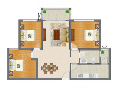 3室2厅 86.51平米户型图