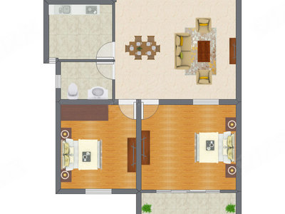 2室1厅 75.65平米