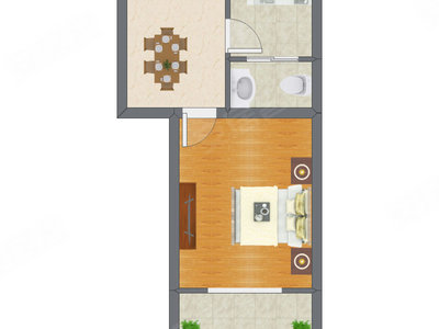 1室1厅 38.20平米户型图