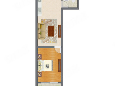 1室1厅 38.20平米户型图