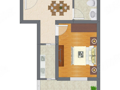 1室1厅 43.55平米户型图