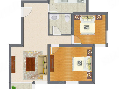2室1厅 54.02平米户型图