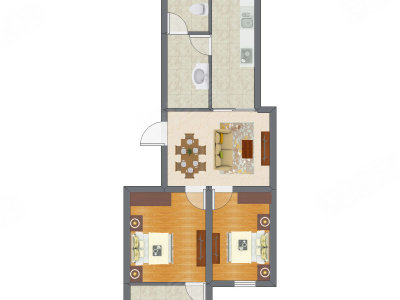 2室1厅 48.88平米