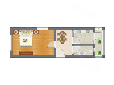 1室1厅 40.76平米户型图