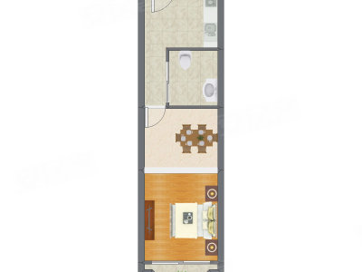 1室1厅 53.68平米户型图